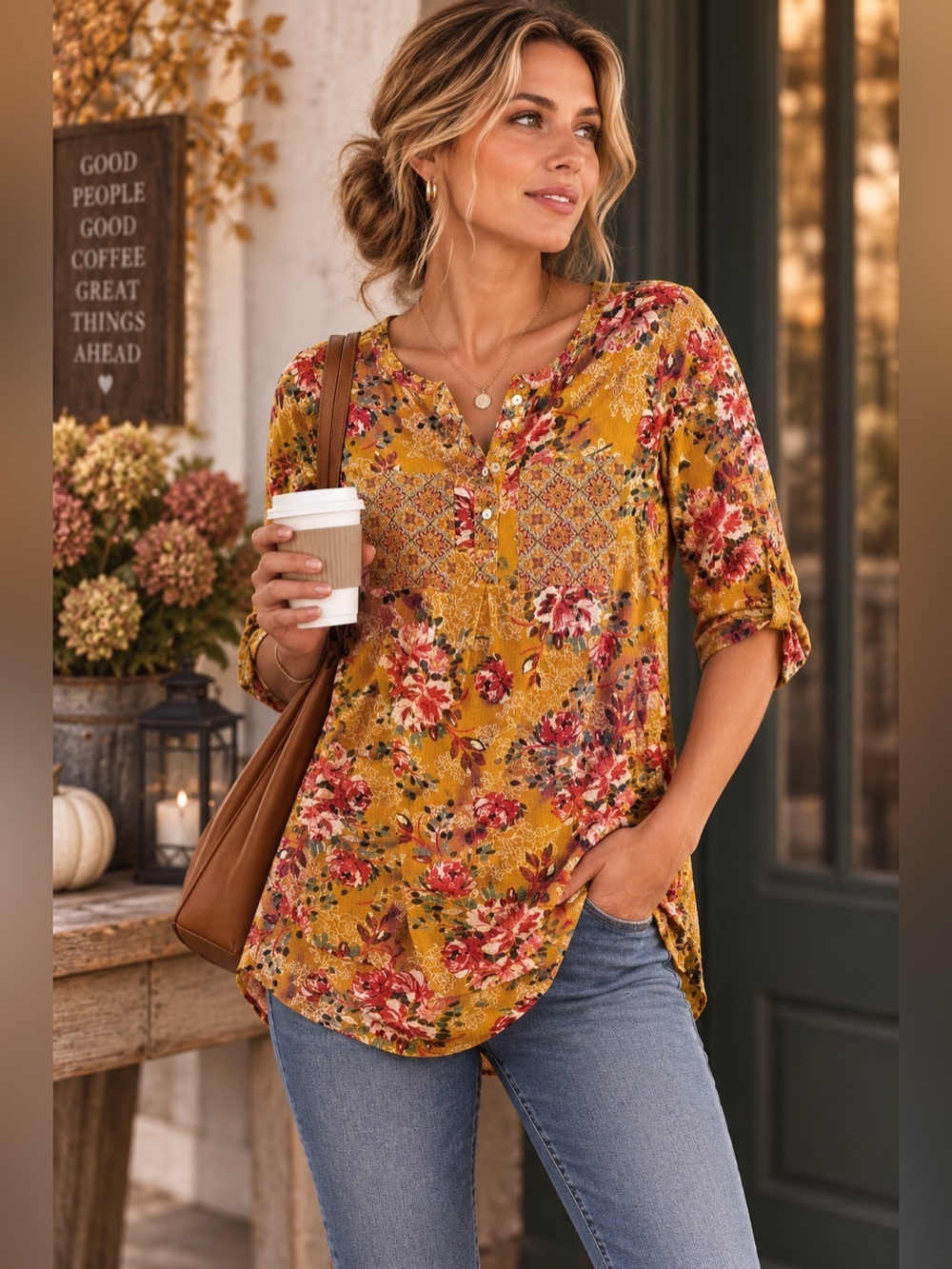 Fig and Flower Anthropologie floral top medium